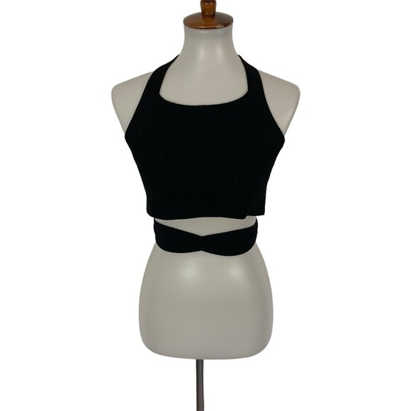 Aritzia Wilfred Crop Top Small Black Knit Wrap Y2K Streetwear - Picture 1 of 6